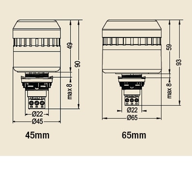 M22 Panel Beacons Dimensions Audible/Visual Modules