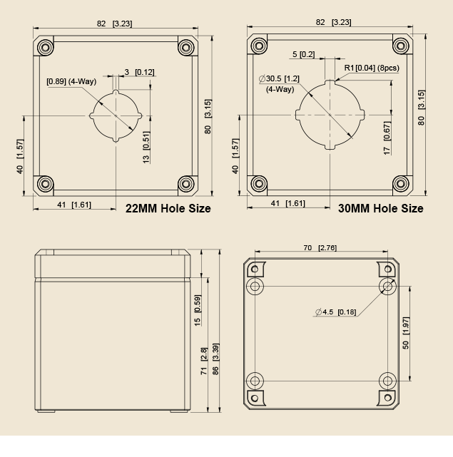 ENSTO UL Type 4X Polycarbonate Pushbutton Enclosures 1 Hole Dimensions ENSTO UL Type 4X Polycarbonate Pushbutton Enclosures 1 Hole Dimensions