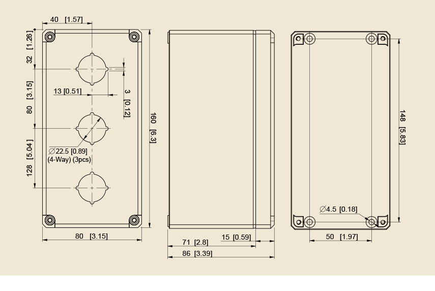 ENSTO UL Type 4X Polycarbonate Pushbutton Enclosures 22mm 3 Hole Dimensions ENSTO UL Type 4X Polycarbonate Pushbutton Enclosures 22mm 3 Hole Dimensions