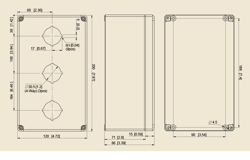 ENSTO UL Type 4X Polycarbonate Pushbutton Enclosures 30mm 3 Hole Dimensions ENSTO UL Type 4X Polycarbonate Pushbutton Enclosures 30mm 3 Hole Dimensions