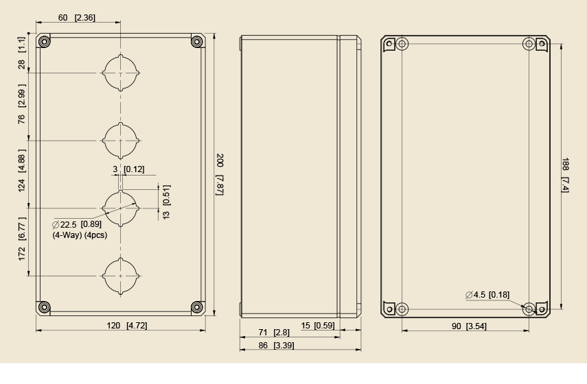 ENSTO UL Type 4X Polycarbonate Pushbutton Enclosures 22mm 4 Hole Dimensions ENSTO UL Type 4X Polycarbonate Pushbutton Enclosures 22mm 4 Hole Dimensions