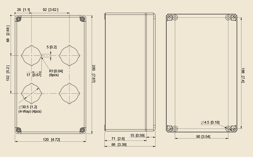 ENSTO UL Type 4X Polycarbonate Pushbutton Enclosures 30mm 4 Hole Dimensions ENSTO UL Type 4X Polycarbonate Pushbutton Enclosures 30mm 4 Hole Dimensions
