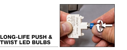 FMX Pilot Devices Flange and Accessory Installation Long-life Push and Twist LED Bulbs FMX Pilot Devices Flange and Accessory Installation Long-life Push and Twist LED Bulbs