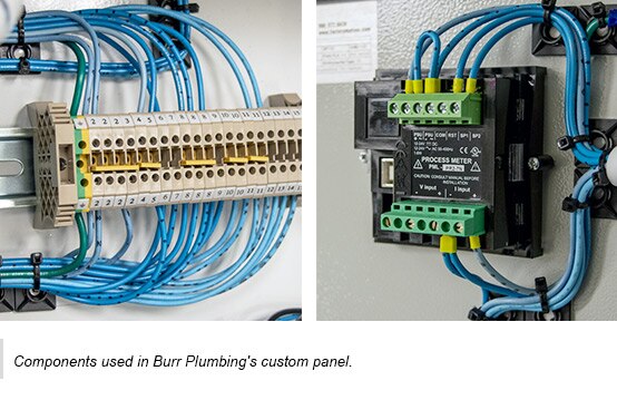 Components used in Burr Plumbing's custom panel.