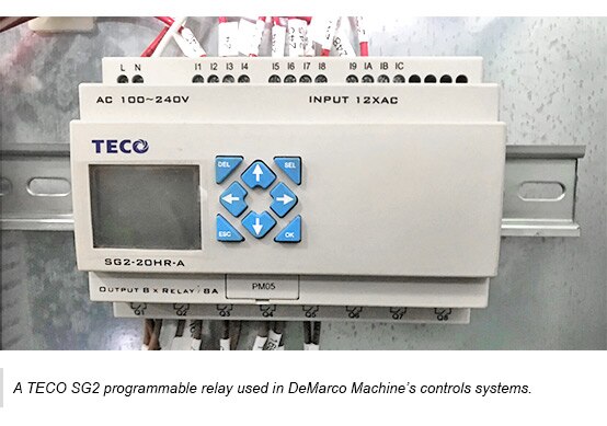A TECO SG2 programmable relay used in DeMarco Machine's controls systems
