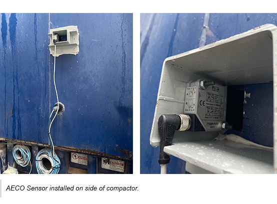 AECO Sensor installed on side of compactor.