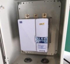 Close-up look at updated control panel containing WEG Soft Starter controlling air compressors.