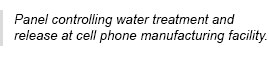 Panel controlling water treatment and release at cell phone manufacturing facility