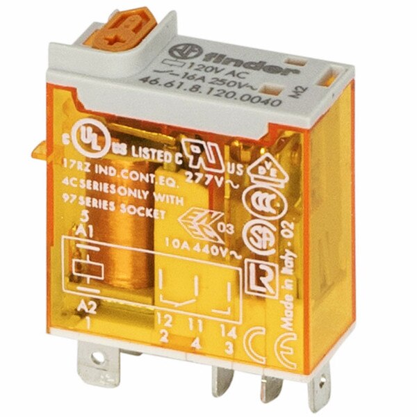 46.61.8.120.0040, Miniature Industrial Relay, SPDT, 16A, 120V AC coil ...