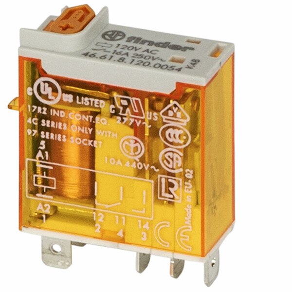 46.61.8.120.0054, Miniature Industrial Relay, SPDT, 16A, 120V AC coil ...