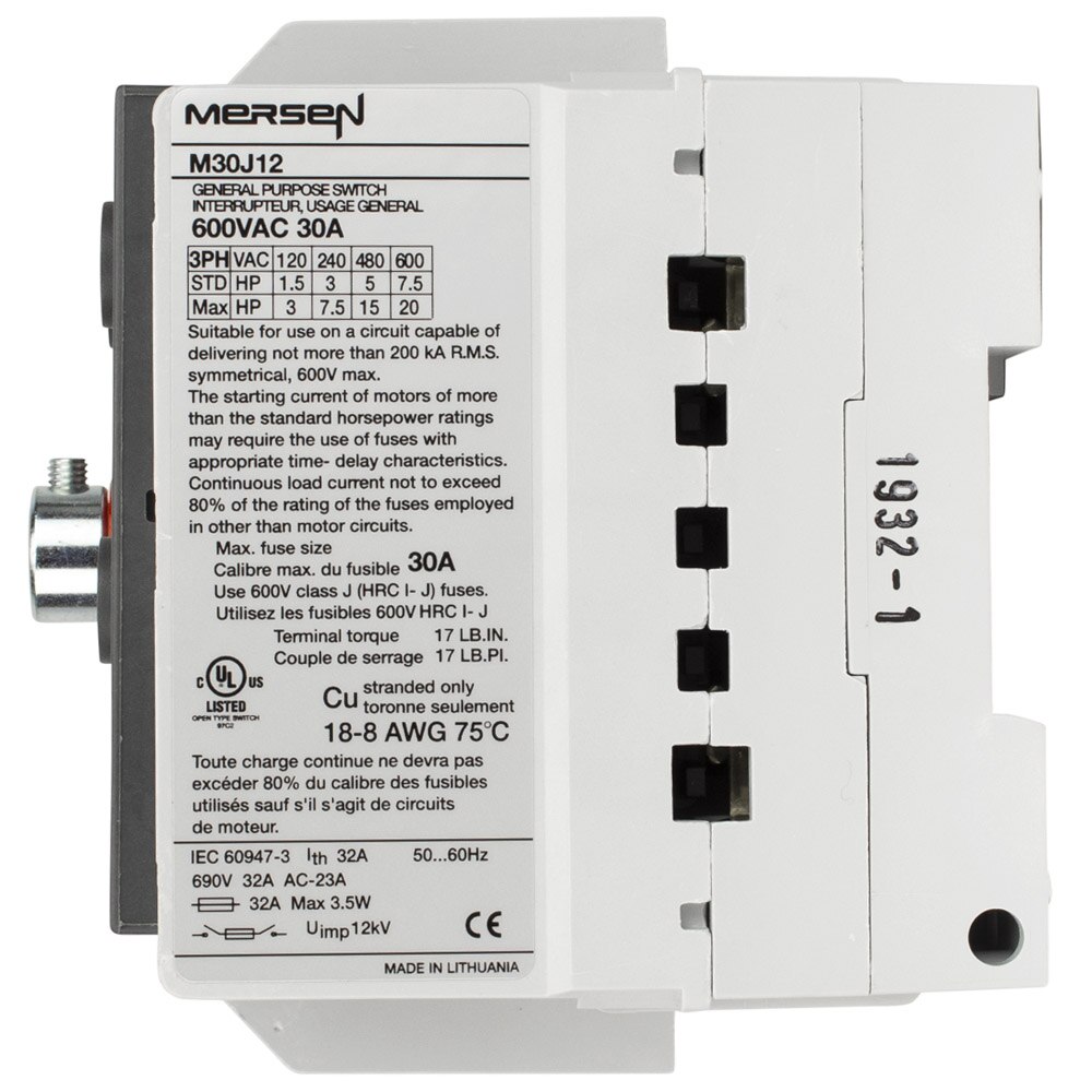 M30J12, UL98 Fusible Disconnect, 3-pole, 30A, J Fuse